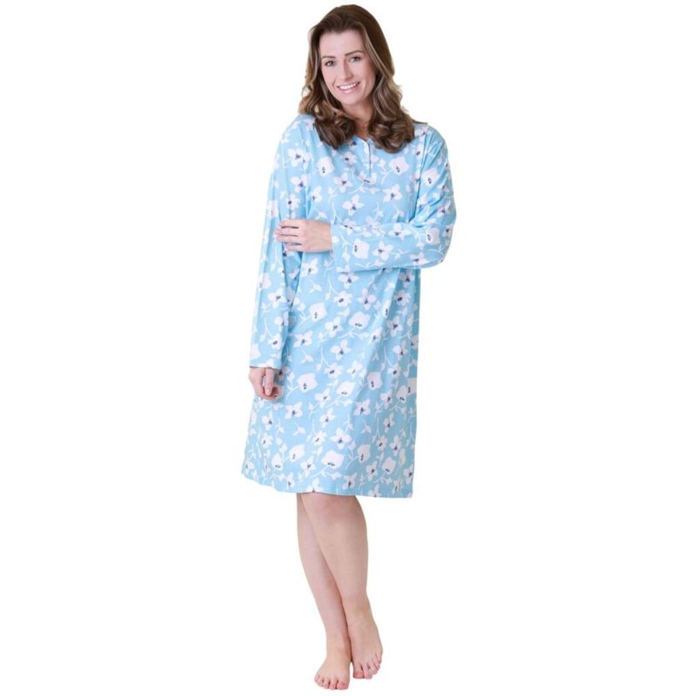Camille Womens/Ladies Natural Cotton Lightweight Nightdress / Light Blue/Floral